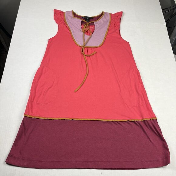 Marc By Marc Jacobs Two Toned Empire Waist Dress Cap Short Sleeve Tie Neck M - Picture 1 of 11